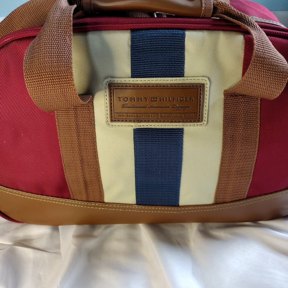 Tommy Hilfiger Red and Brown Luggage Bag 16" Wide